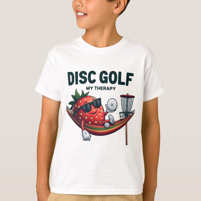 Disk Golf: My Therapy - Funny Cartoon Strawberry T-Shirt (Vorderseite)