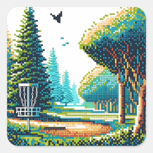 Disk Golf Pixel Art Quadratischer Aufkleber