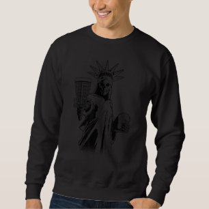 Disk Golf Player Gothic Skeleton Statue of Liberty Sweatshirt