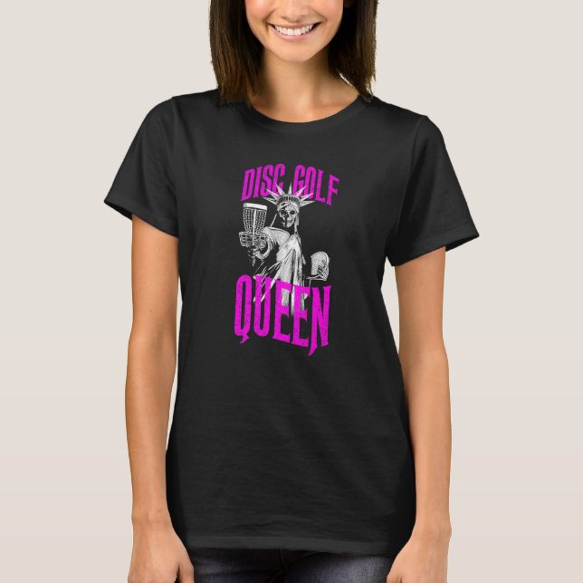 Disk Golf Queen Gothic Statue of Liberty Skeleton T-Shirt (Vorderseite)