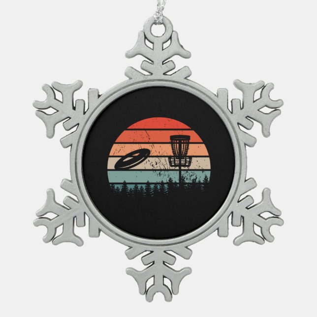 Disk Golf Retro Schneeflocken Zinn-Ornament (Vorderseite)