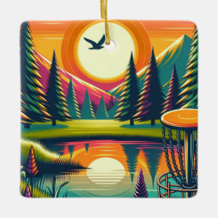 Disk Golf Sunset und Bäume Merry Disk-Mas Keramikornament