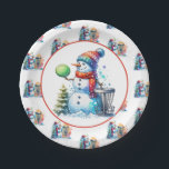 Disk Golf Themed Christmas Party Pappteller<br><div class="desc">CD Golf Thema Weihnachts-Party Papier Teller.. Discgolf themed art. Niedlicher Cartoon Snowman in Weihnachtsmannmütze neben einem Discgolf-Körbchen im Schnee neben einem Weihnachtsbaum.</div>