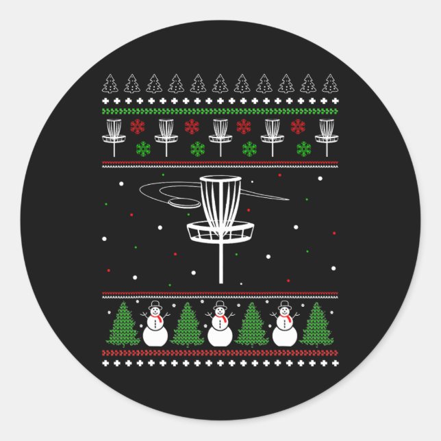 Disk Golf Ugly Christmas Sweater Pajama Geschenke  Runder Aufkleber (Vorderseite)