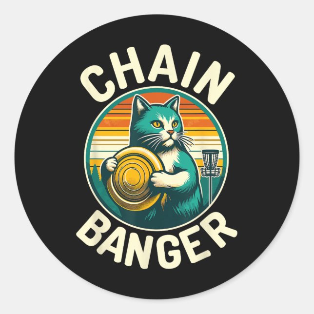 Disk Golfer Cat Chain Banger Disk Golf Player Runder Aufkleber (Vorderseite)