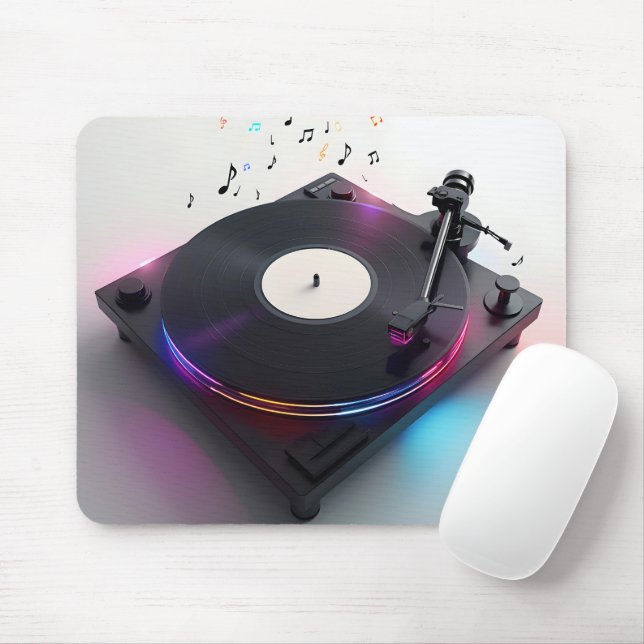 Disk Jockey Turntable mit Neon Musiknoten Mousepad (Mit Mouse)