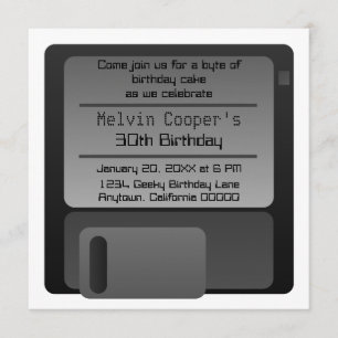 Diskette Geek Geburtstagsparty Einladung, grau Einladung