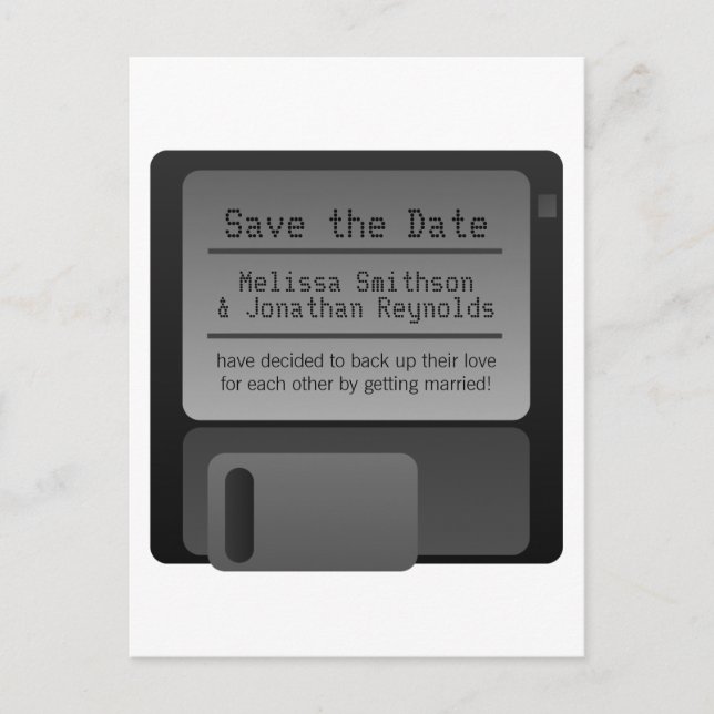Diskette Save the Date Postkarte, grau Ankündigungspostkarte (Vorderseite)