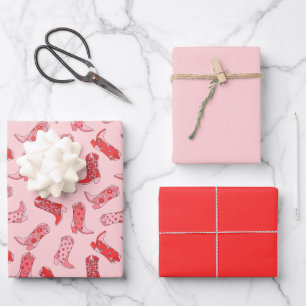 Disko Cowgirl Retro Rosa & Red Wrapping Paper Set Geschenkpapier Set