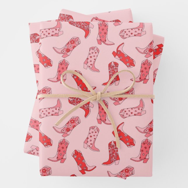 Disko Cowgirl Retro Rosa & Red Wrapping Paper Set Geschenkpapier Set (Beispiel)