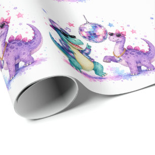 Disko-Dinosaur Wasserfarben-Geburtstagsfeier Geschenkpapier