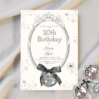 Diskothek Ball & Black Bow Coquette Geburtstag Einladung
