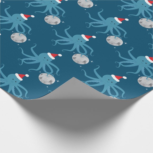 Diskothek Ball Blue Octopus Weihnachtsmannmütze We Geschenkpapier (Ecke)
