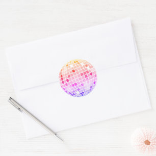 Diskothek Ball Retro 70er Farbenfrohe Umschlag Auf Runder Aufkleber