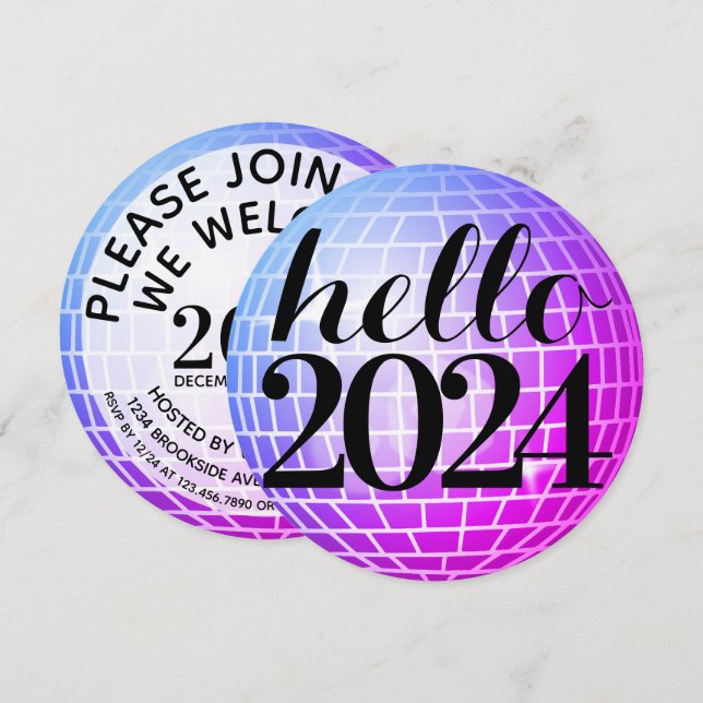 Diskothek Hallo Neues Jahr Einladung (Vorne/Hinten)