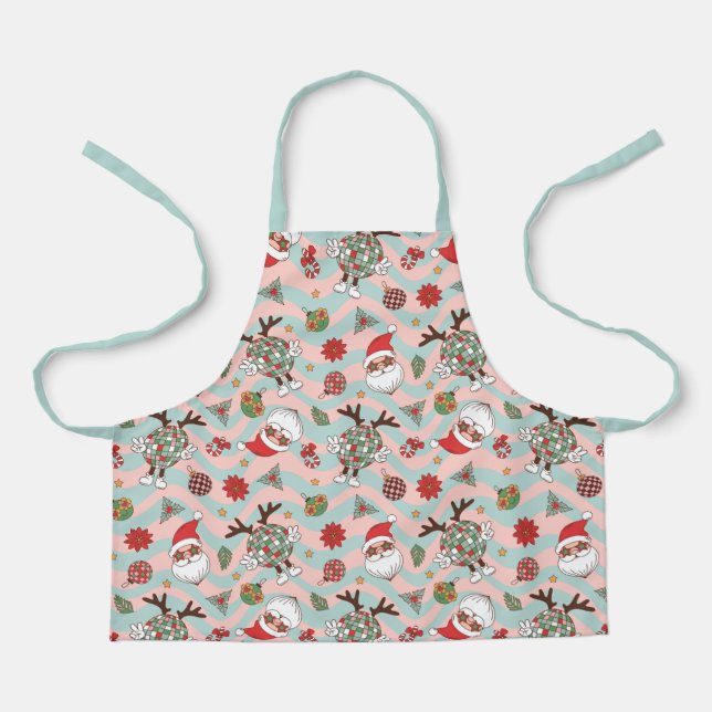 Diskothek Santa und Reindeer Urlaubsmuster Schürze (Vorderseite)