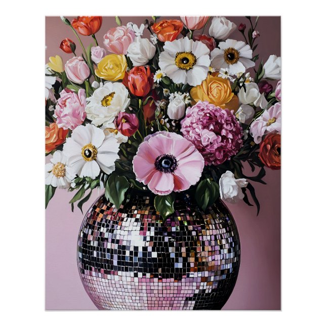 Diskovase mit Blumen Poster (Vorderseite)