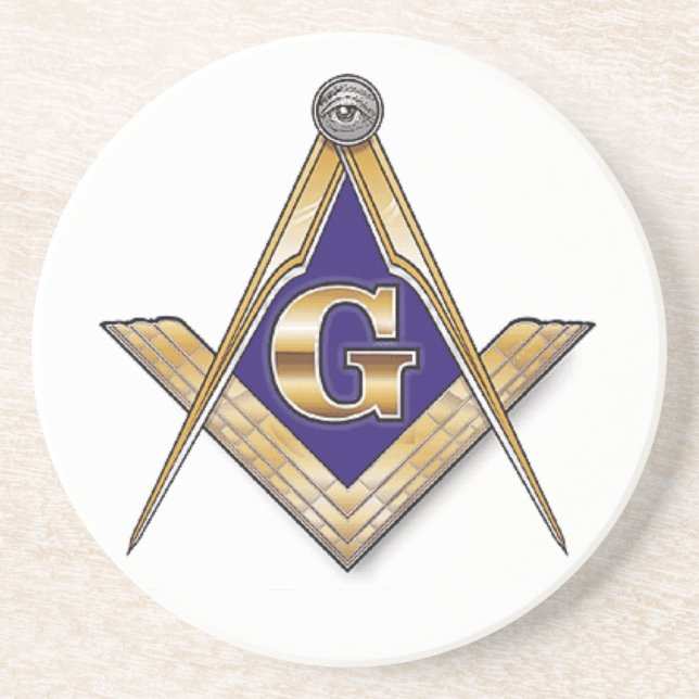 Diskretes blaues Quadrat u. Kompassse Sandstein Untersetzer (Vorne)