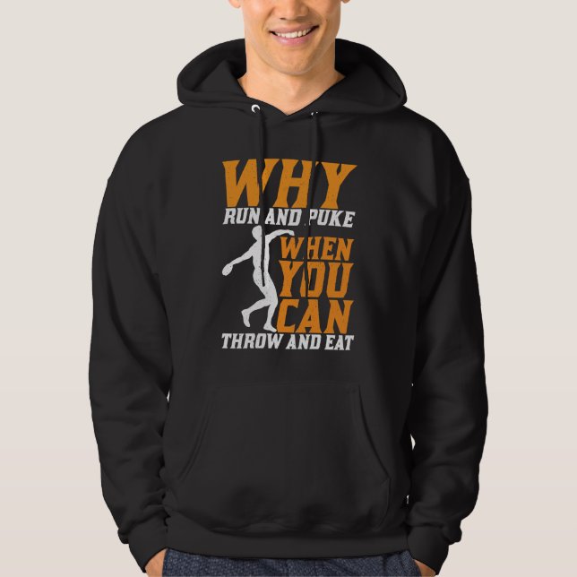Diskuswerfer Warum Laufen Und Kotzen Diskuswerfen Hoodie (Vorderseite)