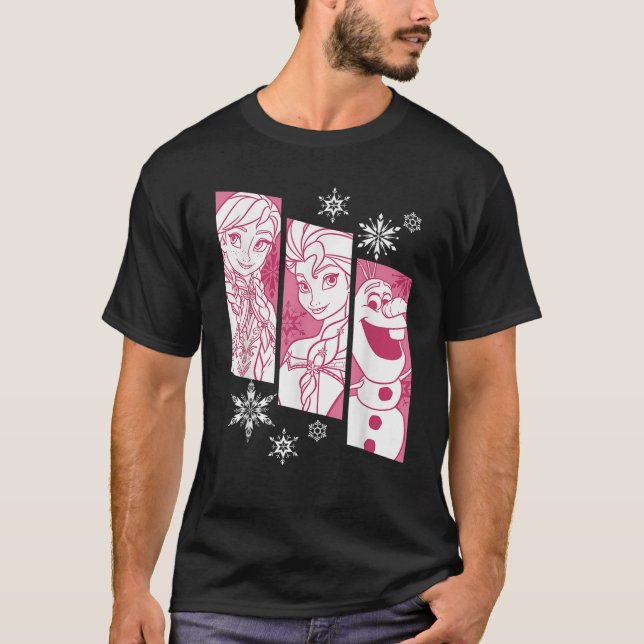 Disney Frozen Anna Elsa Olaf Snowflake Panel Graph T-Shirt (Vorderseite)