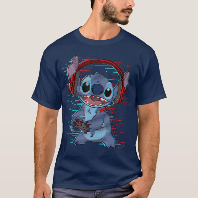 Disney Lilo Stitch Gamer Glitch Kopfhörer und Steu T-Shirt (Vorderseite)
