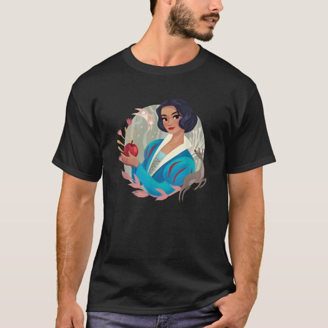 Disney Snow White Posing With Apple Among Fauna Po T-Shirt (Vorderseite)