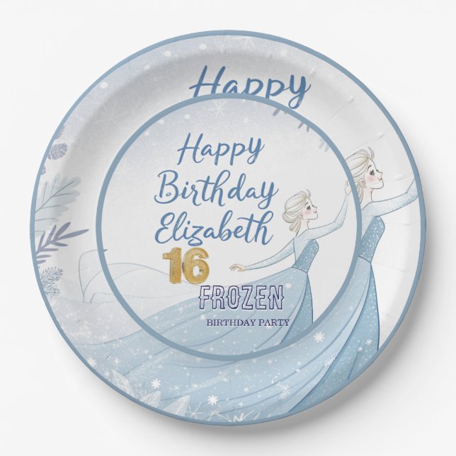 Disney's Frozen Elsa Birthday personalize name Pap Pappteller (Vorderseite)