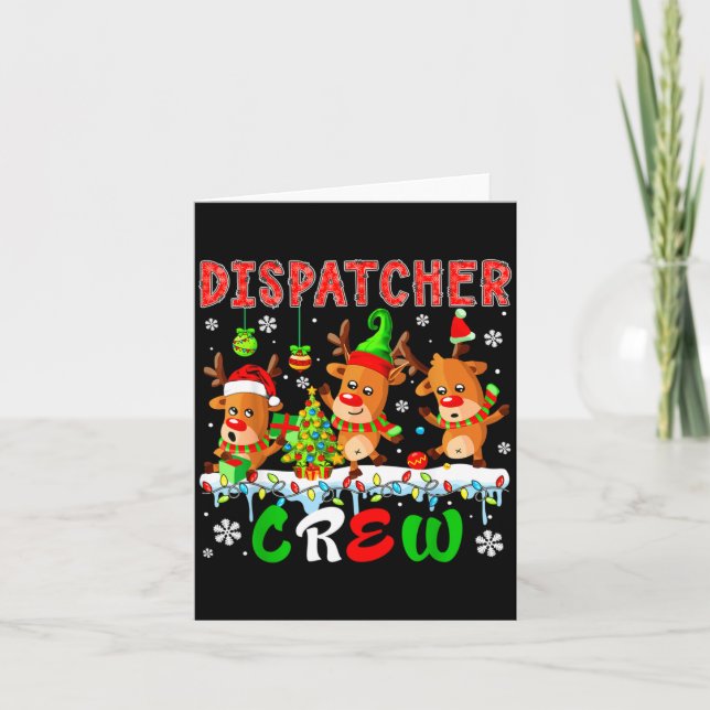 Dispatcher Crew Drei Niedliche Weihnachtselfen-Ren Karte (Vorderseite)