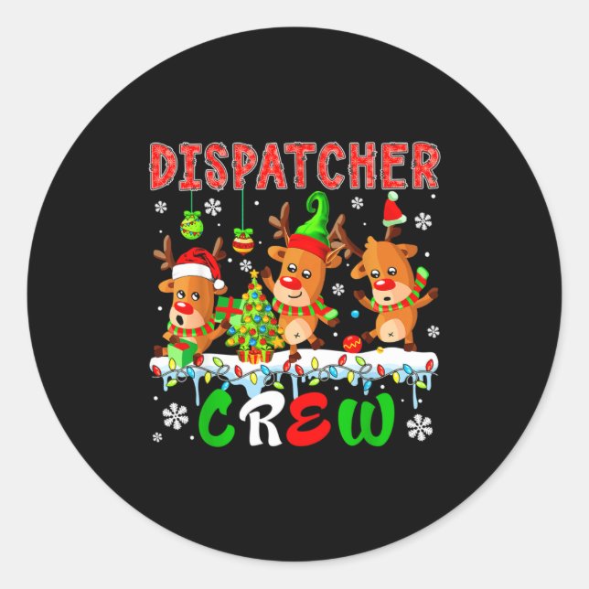 Dispatcher Crew Three Cute Santa Elf Reindeers Xma Runder Aufkleber (Vorderseite)