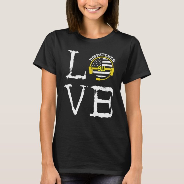 Dispatcher Thin Yellow Line Liebe Creepy Calls 911 T-Shirt (Vorderseite)