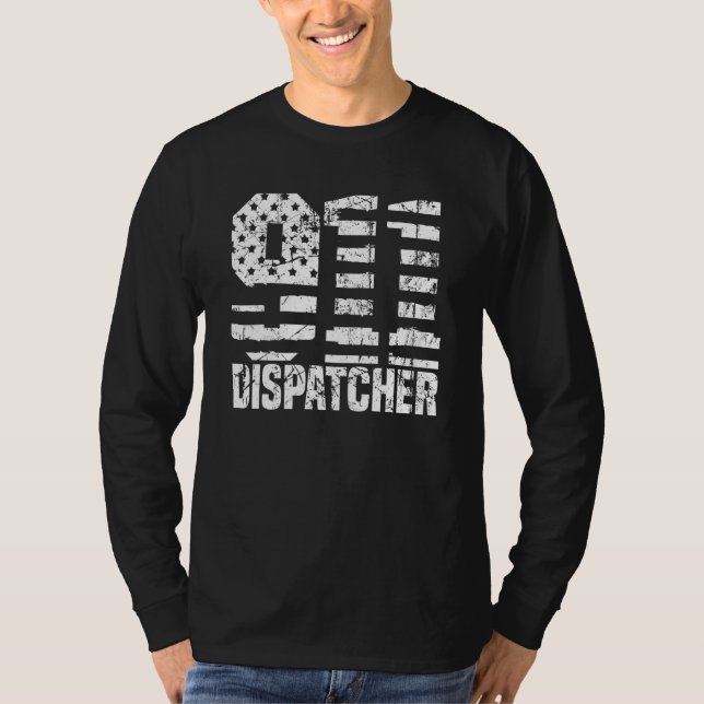 Dispatcher Us Flag - Thin Gold Line Police 911 Dis T-Shirt (Vorderseite)