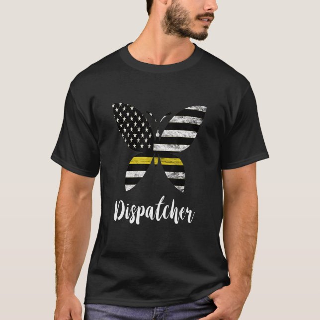 Dispatcher USA Flag Butterfly Freedom 911 T-Shirt (Vorderseite)