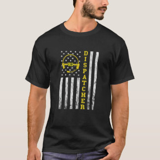 Dispatcher Vintag America Flag Headset 911 Op T-Shirt