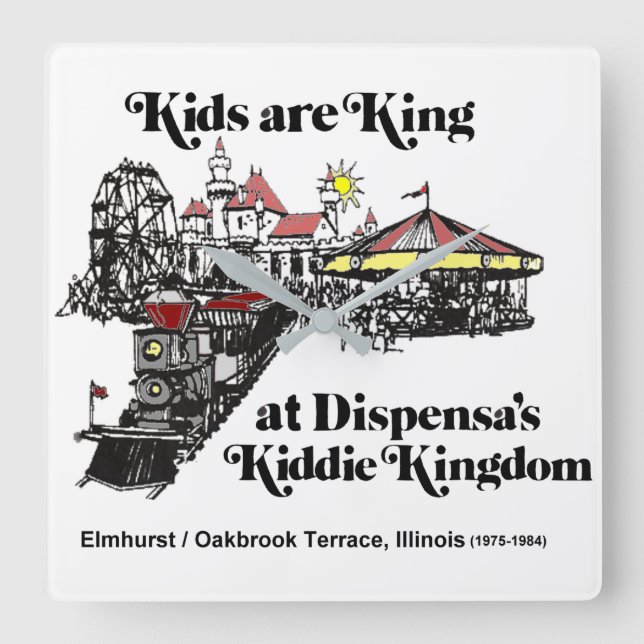 Dispensas Kiddie Kingdom Amusement Park, Oakbrook Quadratische Wanduhr (Vorderseite)