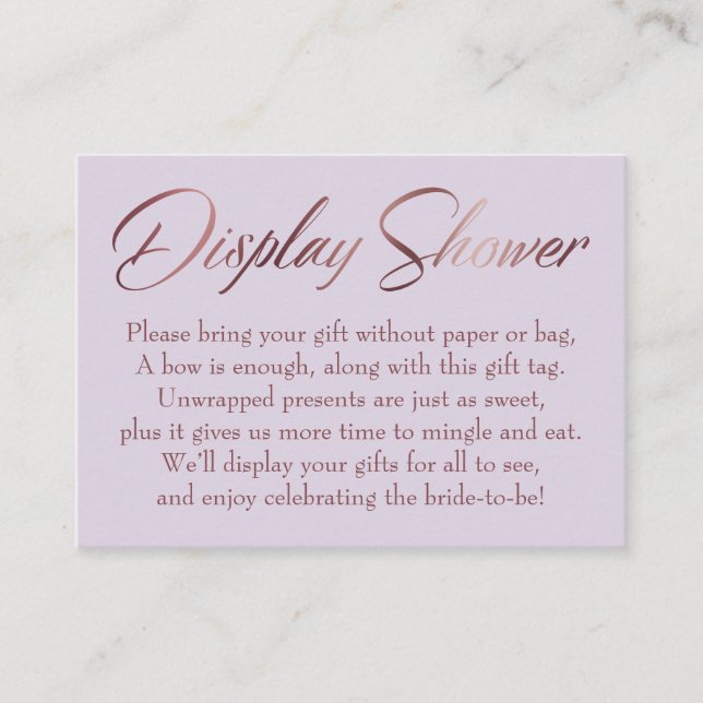 Display Showroom Rose Gold & Lilac Insert Tag Card (Vorderseite)