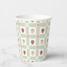 Disposable Strawberry Gingham Pastel Green Pappbecher