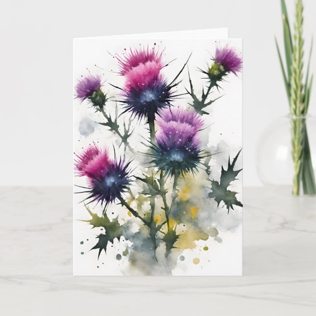 Distel - Aquarellblumen Karte (Vorderseite)