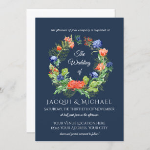 Distel-BlumenKranz-Hochzeit der Marine-n orange Einladung