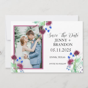 Distel Elegante schottische violette Blumenfotogra Save The Date