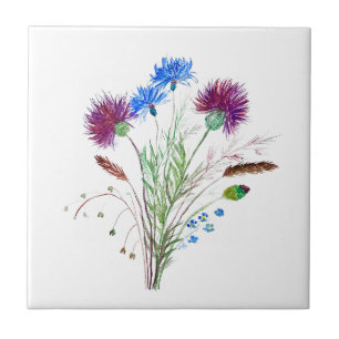 Distelblüten Vintage-Aquarell Schottland Fliese