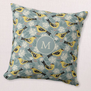 Distelfink und Rhododendron-Vogelflora-Monogramm Kissen
