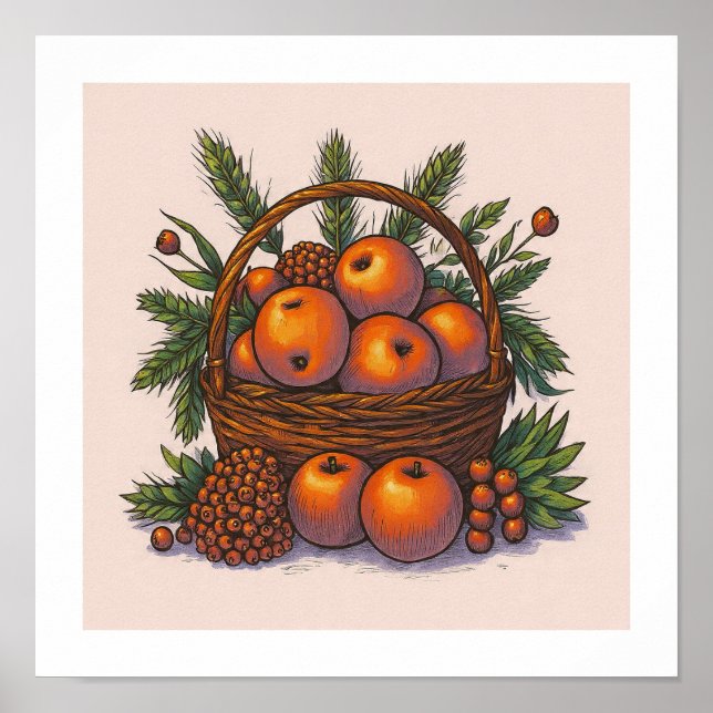 Distinct Color Palette: Seamless Orange Apples Poster (Vorne)