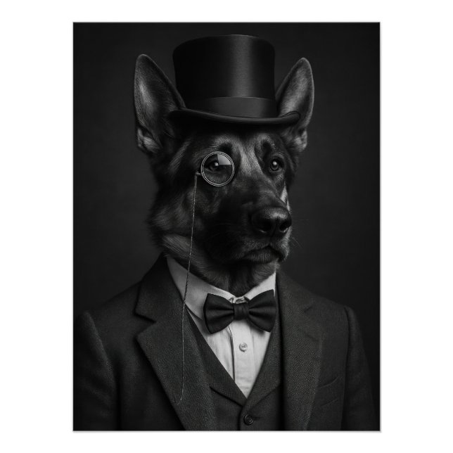 Distinguished German Shepherd with Top Hat Poster (Vorderseite)