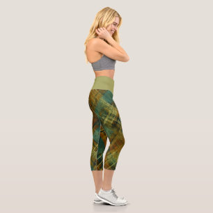 Distresierter Autumnal Tartan Karo Pistachio Band Capri Leggings