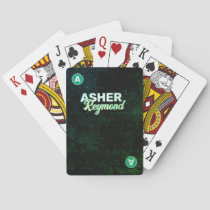 Distresierter schwarzer Retroname Green Monogram Spielkarten
