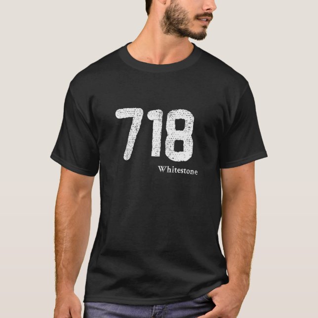 Distressed 718 Area Code Whitestone, New York T-Shirt (Vorderseite)