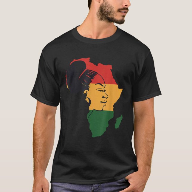 Distressed African Map With Afro Queen In Africa F T-Shirt (Vorderseite)