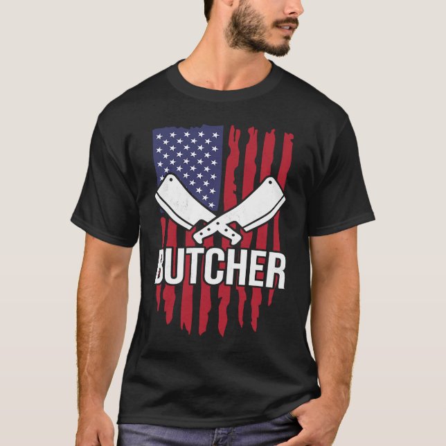 Distressed American Flag Butcher Cleaver T-Shirt (Vorderseite)