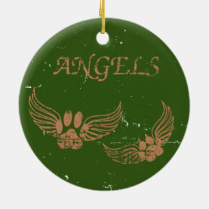 Distressed Angel Pet Paws Green Keramik Ornament