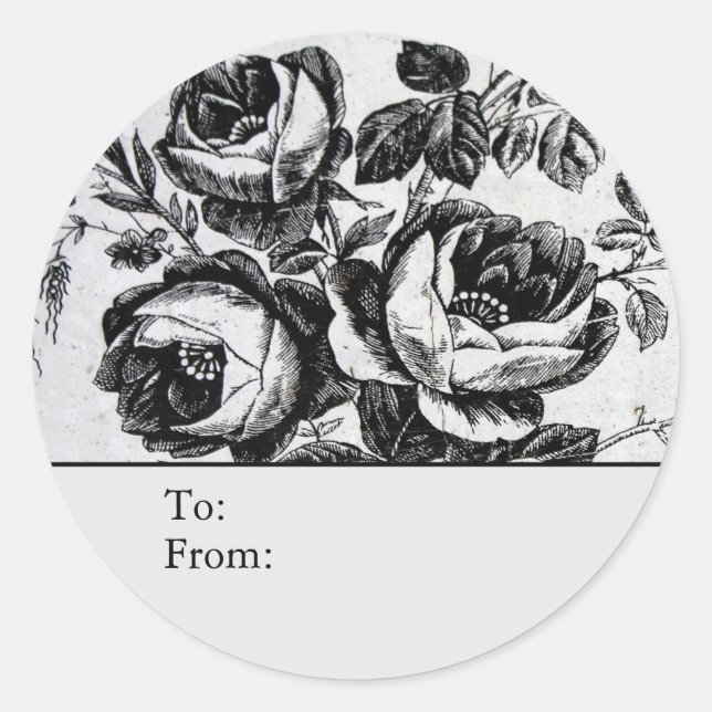 Distressed B&W Roses Personalized To & From Runder Aufkleber (Vorderseite)